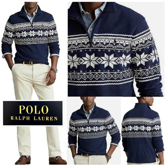 Polo Ralph Lauren RRL 1/4 Zip Classic Heritage Print Mock Neck Sweater Mens XL